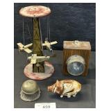 Pottery Piggy Bank, Air E Go Round Tin Toy.