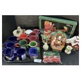 Christmas Mugs, Figurines, Shaving Mug & Bar.