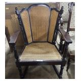 Vtg Winged Cane & Mahogany Rocking Chair.