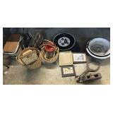 Enamelware, Ice Tongs, Pulley, Baskets.