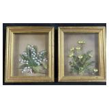 Pair Of Nogar Shadow Box Framed Flowers.