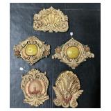 5 Chalkware Decorative Wall Hanging Plaques.