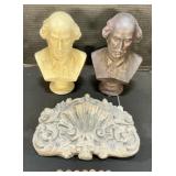 Chalkware Shakespeare Busts & Plaque, Pennies.