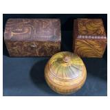 3 Hopf Maine Paint Decorated Folk Boxes.