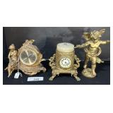 Vintage Gold Gilt Metal Mantel Clocks.