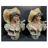 Pair Of Chalkware Lady Of The Grapes Busts.