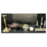 Indian Brass Candlestick & Perfume Bottles, Vases.
