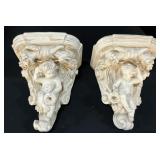 Pair Of Resin Cherub Sconce Shelf Corbels.