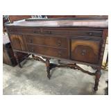 Vtg Walnut Jacobean Style Sideboard.