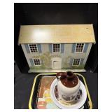 Metal doll house with some wearing.   23ï¿½ w by