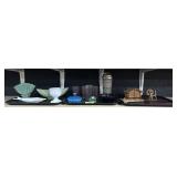 McCoy Planter, Glass Tumblers, Wood Stationary.