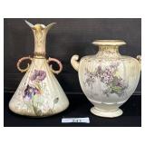 Hand Painted Russian & Royal Doulton Floral Vases