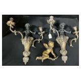 19th C. French Style Cherub Wall Sconces.