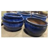 (3) Blue Decorated Stoneware Planters.