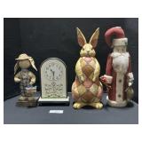 Rabbit & Santa Figures, Folk Art Clock.
