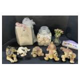 Dog Figurines, Seashells, Vase, Soap Dish.