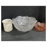 Longaberger Vase, Pressed Glass Bowls.