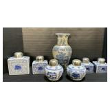 Twoï¿½s Company Tea Jars, Chinese Blue & White Vase.