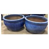 (2) Blue Decorated Stoneware Planters.