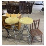 (2) Mid Century Modern Slatback Bar Stools,