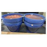 (4) Blue Decorated Stoneware Planters.