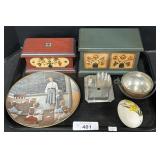 Paint Decorated Miniature Chests, Copper Pot.