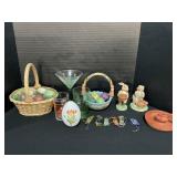 Jim Shore Easter Basket, Redware, Uranium Glass.