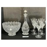 JG Durand Crystal Wine Glasses, Crystal Decanter.
