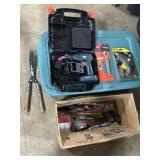 B&D Drill, Tools, Loppers, Glue Gun, Tote.