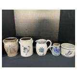 Signed & Blue Decorated Stoneware Crocks & Jugs.