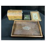 Wooden Carved & Inlay Serving Tray, Boxes.