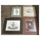 4 Framed Art Prints (Botanical, Tea Set).