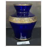 German Blue Blow Glass Gilded Bud Vase.
