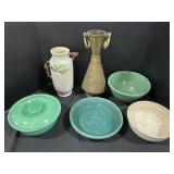 Hammered Brass & Roseville Vases, Pfaltzgraff