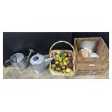 Galvanized Watering Cans, Faux Fruit.