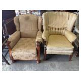 (2) Vtg Winged Back Armchairs.