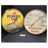 Yellow Pennzoil Motor Oil clock ,  Red Snap-on