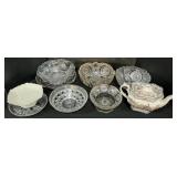 EAPG Glass Bowls, Teapot.