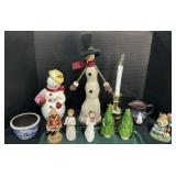Stoneware, Chalkware Snowman, Christmas Figures.