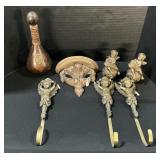 Italian Leather Decanter, Sconce Shelf, Cherubs.