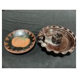 Foltz Redware Pottery ï¿½03 Plate &ï¿½77 Candlestick.