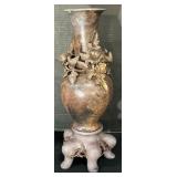Vintage Chinese Soap Stone Flora Vase W/ Stand