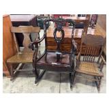 Victorian Style Carved Dark Wood Rocker, Oak &