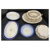 Flow Blue & K. T. & K. Rose Porcelain Dinnerware.