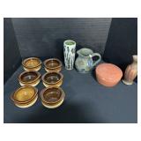 Signed Handthrown Vases, Tuxton Bowls.