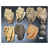 Vintage Leather Baseball Gloves & Balls,
