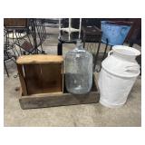 Vtg Steel Milk Jug, Glass Carboy, Primitive
