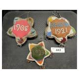 3 Antique Glass Beaded Souvenir Pin Cushions.