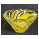 Blown Art Glass Yellow & White Swirl Bowl.