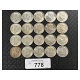 20 90% Silver 1964 Kennedy Half Dollars.